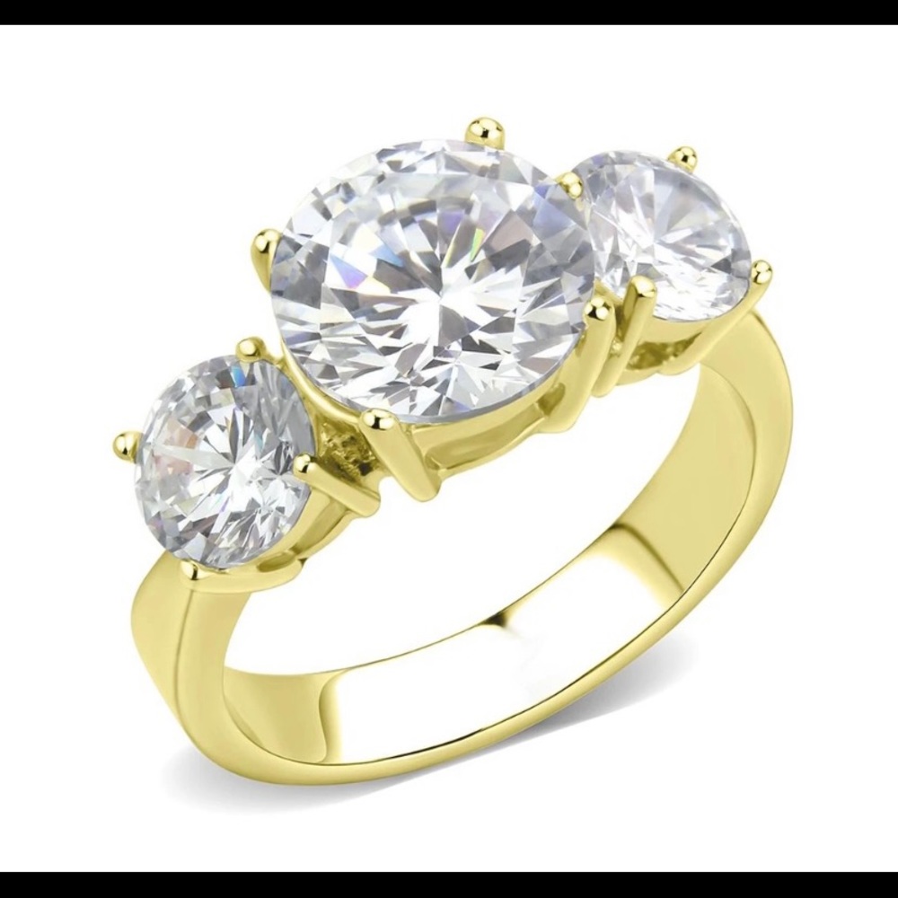 stainless steel ring w 3 AAA cubic zirconia Stones